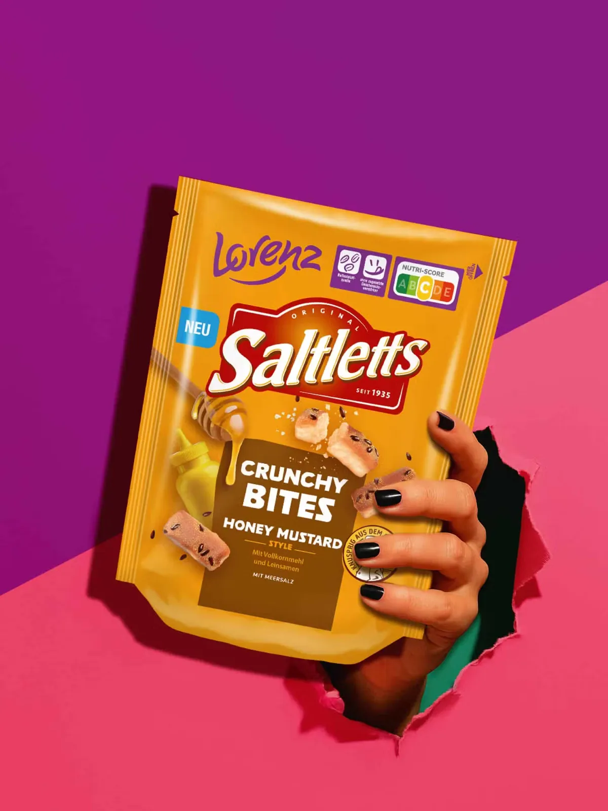 Verpackungsdesign Lorenz Saltletts Crunchy Bites Honey Mustard von MILK
